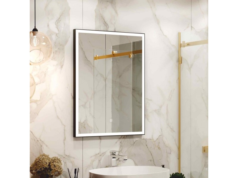 Прямоугольное  Зеркало для ванной комнаты  Frame Black LED